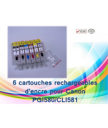 KIT DE 6 CARTOUCHES RECHARGEABLES CANON PGI580/CLI581 AVEC PUCES